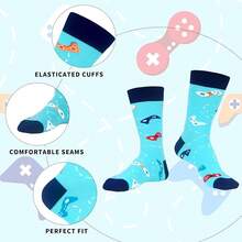 Men's Funny Novelty Crazy Pattern Dress Socks For Gifts - 黑色/藍色/紅色/彩色電玩-5米 - 查看 9