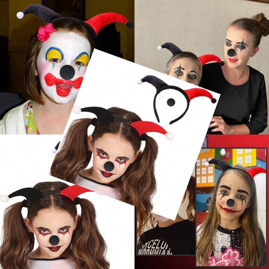 Halloween Clown Headband Sponge Clown Nose For Kid Funny Festival Dress Up Party Performance Accessories Black Red Standard