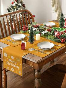 1 pieza Mantel decorativo navideño, Opciones de tamaños múltiples para camino de mesa, Decoración navideña para el hogar, Papá Noel, Campanas, Muñeco de nieve, Hombre de jengibre, Árbol de Navidad, Regalos, Enanos