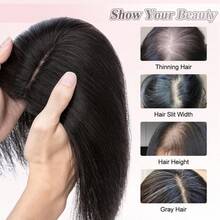 Haar Topper für Frauen Echtes menschliches Haar 7x11cm Lace menschliches Haar Topper für Frauen mit dünnem Haar 2 Clips in mit unsichtbarer Spitze Topper Haarstücke für Frauen Mädchen täglich tragen Einfach zu - Natural Black - Übersicht 7