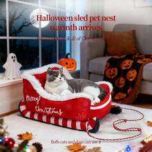 1pc Latest Super Soft Christmas Sled Dog/Cat Bed, Thick Warm Winter Removable & Washable, Suitable For Medium & Small Dogs And Cats - Red - View 8