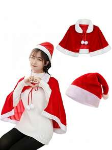 圣诞披肩斗篷圣诞老人夫人斗篷长袍万圣节服装红色，圣诞节化装舞会服装，温暖的冬季角色扮演派对服装 - 彩色 - 查看 2