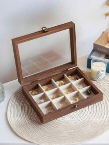 胡桃木首饰盒，带透明窗口，内衬天鹅绒首饰托盘，女士首饰收纳盒，项链戒指耳环展示托盘，大容量首饰整理盒，可收纳项链、手链、戒指、耳环、口红及其他配饰，送给女孩的礼物，旅行礼物 - 胡桃木開窗首飾盒 - 查看 17