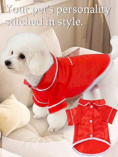 1pc Pet Sleepwear For Dogs/Cats, Glossy Fabric Design Shirt, Contrast Trim, Stylish & Comfortable Loungewear For Small Pets