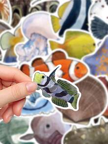 50pcs Deep-Sea Fish Stickers For Notebooks, Diaries, And Phone Cases - Multicolor - View 5