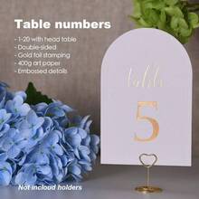 Arch Table Numbers 1 - 20+ Table, 4x6 Inch White Art Paper, Double - Sided, Gold Foil Embossed Details, Elegant Wedding Reception, Centerpiece Decoration, Event, Party, No Holders - 1-20 Lá Vàng - Xem 3