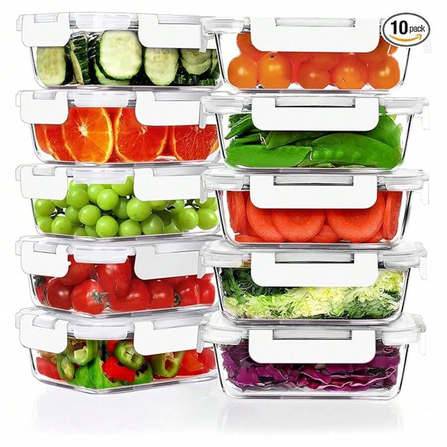Glass Meal Prep Containers 22oz, 10 Pack Airtight Food Storage Containers - Như Hình Ảnh/Tôi - Xem 1