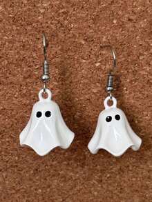 1 Pair Stainless Steel Ghost Shaped Earrings, Nickel-Free Metal Earrings Suitable For Women, Halloween