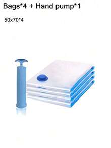 1 件/5 件（4 个袋子 + 1 个手泵）随机颜色 PET 真空收纳袋，带 1 个泵，简易透明真空压缩收纳袋，适用于家庭衣物、毯子、衬衫，节省家庭空间的收纳袋，适用于宿舍、衣橱、衣柜、卧室、浴室