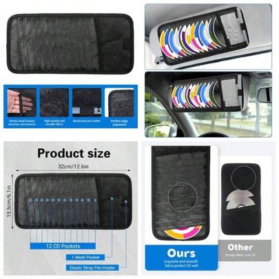 CD Case Holder Car, DVD Vehicle Visor Storage Organizer Large Capacity CD Visor Case Car Visor Organizer With 12 DVD Storage Sleeves 1 Mesh Pocket 1 Pen Holder And Elastic StrapBlack