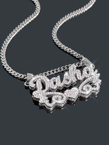 定制文字项链，嘻哈风格个性化吊坠项链，女士珠宝，尼龙吊坠项链，定制文字首饰，送给情侣、朋友和父母的完美礼物，银色时尚，秋季时尚，休闲简约，简约，中性，时尚定制，个性化，独特，送给女友、母亲、家人的理想礼物，母亲节礼物 - 雙層滿鑽項鍊風格3 - 查看 4