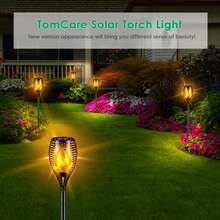 Solar Lantern Outdoor Flame Light LED Taller And Larger Flickering Flame Solar Flashlight IP65 Waterproof Outdoor Lighting Solar Aisle Light Christmas Decoration Garden Yard, 8/16 Pack - Burnt Orange - View 2