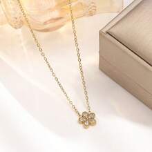 Crystal Four-Leaf Clover Jewelry Set For Women, 18K Gold Plated Stainless Steel Necklace Bracelet Earrings Set, Sparkling Luxury Jewelry Gift For Her