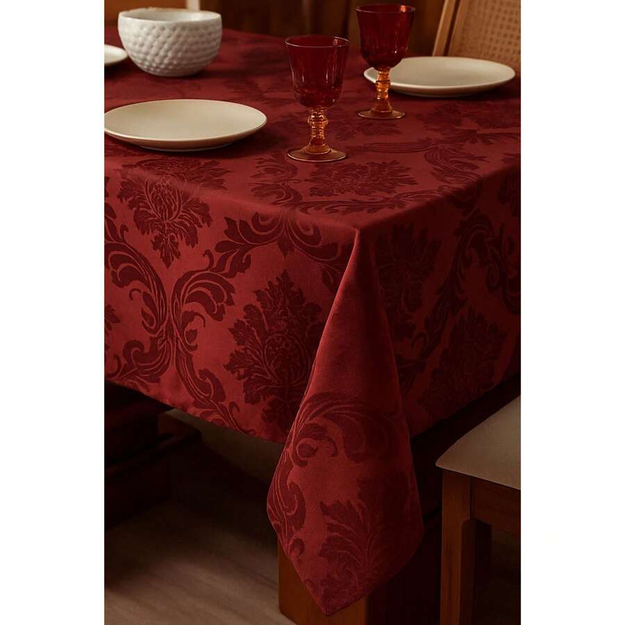 Durable And Elegant Rectangular Jacquard Fabric Tablecloth 4/6/8 Seats Luxury Promotion - Đỏ - Xem 1
