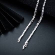 MDFUN Colar de Tênis Banhado a Ouro Branco 18K | Zircônia Cúbica Graduada de 3,0-6,0mm Corte Redondo Falso Colar de Tênis de Strass para Mulheres e Homens