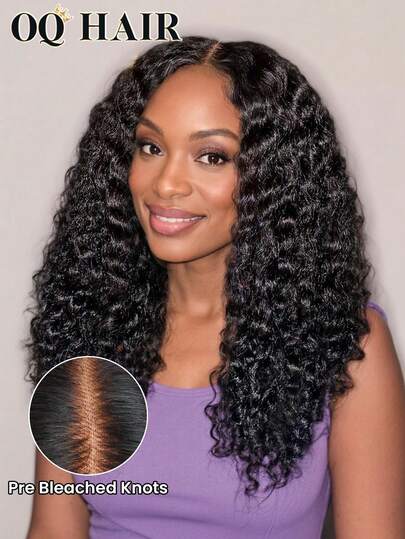 OQ Hair Wear & Go Natural Wave Lace Front Wig, No Glue Needed, Pre-Cut & Pre-Plucked, 9"X6" Transparent Lace, Perfect For Romantic Getaways, 180% Density, 16-28 Inches, Pre-Bleached Hair, Gift Included, Fast Shipping. Pre-Cut Unprocessed Human Hair, Fashionable & Natural Look, Youthful & Glamorous, Suitable For Women