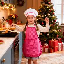 1 套儿童烘焙圆点围裙角色扮演玩具套装，适合男孩和女孩的厨师烹饪角色扮演，增进家庭感情，圣诞派对礼物 - 彩色 - 查看 3