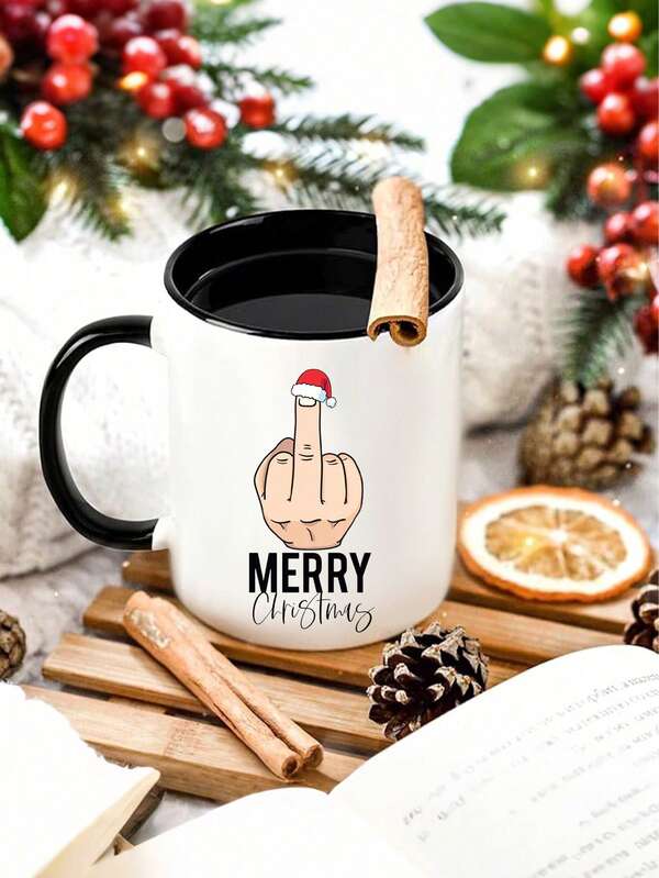 1pc 11oz Merry Christmas Mug, Rude Christmas, Holiday Mug, Funny Christmas Gift, Christmas Tree Decor, Coffee Mug, Tea Mug, Coffee Lover Gift, Thanksgiving Day, Christmas Present,Reusable,Christmas Decorations,Birthday Gift,Holiday Gift,Party,Wedding,Water Bottle,Halloween,Fall Decor,Room Decoration,Winter Drinkware,Suitable For Hot Or Cold Drinks