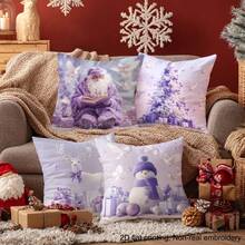 MEMNUN 4 件圣诞老人、圣诞树、驯鹿、雪人礼盒，白色印花涤纶抱枕套 [无枕芯]，17.7 * 17.7 英寸（45 * 45 厘米），[单面印刷] 圣诞快乐靠垫套，圣诞装饰，房间装饰，家居装饰，卧室装饰，沙发、床、客厅、卧室、汽车、办公室、酒店装饰的房间装饰用品，送给家人和朋友的圣诞礼物 - 彩色 - 查看 7