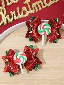 2PCS Merry Christmas Glitter Bow Hair Clip Cute Lollipop Decoration Shiny Party Children Kids Hair Accessories