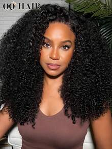 OQ Unprocessed Virgin Hair Wig, Fluffy Curly, 6x4 Transparent Lace Front Wig, No Glue Needed, 180% Density, 16-28 Inches, Human Hair Wig, Pre-Cut Lace, Pre-Plucked Hairline, Human Hair Wig, No Glue Needed, Gift Included, Halloween Costume, Human Hair Wig, Halloween Travel Essential, Y2K Style, Holiday Vacation Essential - S1 - View 4