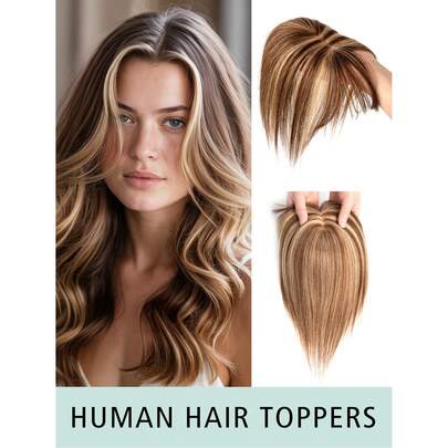 Tóc mái kẹp giả bằng tóc thật, màu nâu sô cô la đến vàng caramel, phiên bản nâng cấp mới, dành cho nữ, che phủ tóc bạc, tăng độ dày, nhẹ và liền mạch, đế bằng lụa, tóc nối kẹp.