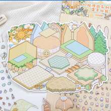 3 Sheets Miniature Zoo Animal Stickers + 1 Sheet Scenery Cardboard, Suitable For Scrapbooking, Planner, Diary Decoration School Supplies - Multicolor - View 6