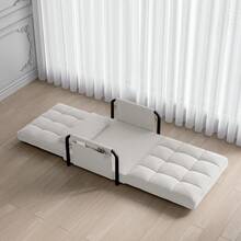 Anajqaqia Canapé-lit pliant 3 en 1 avec oreillers, réglable en 5 positions, fauteuil canapé de sol avec fonction couchage, canapé-lit rembourré, fauteuil inclinable pour bureau à domicile, canapé-lit pour lit simple, extensible, canapé-lit rembourré, fauteuil inclinable pour bureau à domicile - Beige - Voir 3