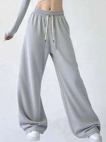 Women's Casual Loose Straight Leg Pants, Suitable For Running, Workout, Gym, Outdoor Travel, High Street Fashion, Breathable, All Season - Grey - View 7