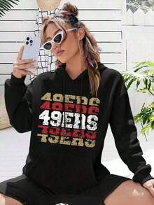 49ers San Francisco Big Size Women Hoodie Hoodies 49ers Football Gift For Women-Unisex Vintage Cotton Tee Black White - Loose Fit For American Music Festival Camping & Shows Black Unisex Hoodie Vintage Casual Outfit Vintage Style Unisex Black Hoodie Everyday-White And Navy Off-The-Shoulder Cropped Top - 黑色 - 查看 1