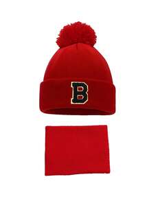 2 piezas/Set Gorros y bufanda de punto para bebé con letras A-Z. Gorro de punto para niñas, gorro de bebé rojo de Navidad, accesorios para bebé, sombreros para niños, gorro elástico para niño y niña de 4 a 8 años