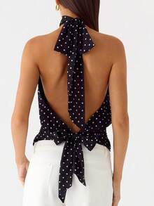 Women's Halter Pleated Chiffon Tank Top Sleeveless Neckline Tie-Up Open Back Tie Casual Blouses 2025 Summer Tops - 彩色 - 查看 3