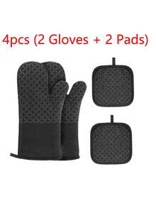 Thickened Silicone Oven Mitts & Pot Holders (2 Gloves + 2 Pads) - Heat Resistant, Non-Slip Anti-Scalding | For Baking, Cooking, Microwave, Air Fryer - Black - View 15