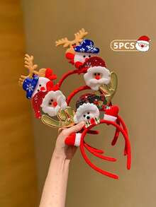 1/5 piezas Conjunto de diademas con elementos navideños, adecuado como regalo de Navidad para amigos, fiestas navideñas, tocados festivos, diademas temáticas, diseños navideños, tela ligera, textura suave, tocados festivos, diademas navideñas, regalos para amigos, invitados a la fiesta, regalos, viajes, regalos para mujeres, accesorios para el cabello, rellenos de calcetines