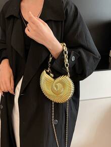 2025金色海螺形单肩包，可拆卸肩带，时尚口红袋，优雅时尚的单肩包，适合晚上外出 - 金色 - 查看 10