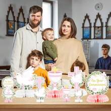 D12Pcs First Holy Communion Party Decorations - Pink White Religious Cross Chalice And  Centerpieces Honeycomb Centerpieces Tables Photo Props Party Plies For Child S Bled Celebration - Hồng - Xem 6