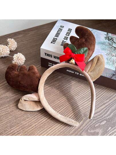 1pc Christmas Reindeer Plush Headband, Cute & Funny Headpiece For Amusement Park, Halloween, Holiday Party, Women ,Hair Hair Hoop