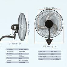 18 Inch Wall Mount Fan Oscillating, 3-Speed High Velocity Max. 4000 CFM Industrial Wall Fan For Indoor, Commercial, Residential, Warehouse, Greenhouse, Workshop, Basement, Black