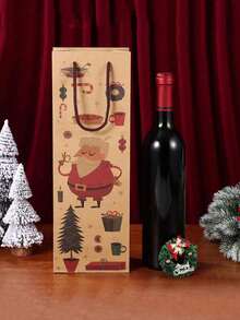 4pcs Christmas Wine Bottle Gift Bags With Handles - Cartoon Santa Claus & Snowman & Wreath Design, Festive Kraft Paper Wine Pouches For Holiday Parties, Celebrations & New Years Presents - Multicolor - View 2