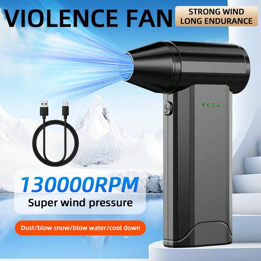 FOURQ Turbo Fan, Compressed Air Duster, Blower Compact, Lightweight, And Cordless For Portability Up To 130,000 RPM 4 Adjustable Speed Settings ABS Construction Type-C Charging Ideal For Home, Travel, Hair Salons, Cars, Computer Keyboards, And More A Thoughtful Gift