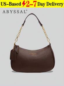 Novachic,1pc Retro Minimalist Hook Decor Adjustable Shoulder Strap Crescent Shape Bag, Suitable For Date, Outing, Party - Brown Messenger Bag 1PC - View 10