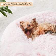 Cozy Self-Warming Faux Fur Donut Cuddler Round Plush Pet Bed (20 X 20 X 8 Inch, Light Pink) - màu hồng nhạt - Xem 8
