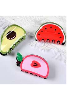 1pc 9cm Watermelon Shaped Hair Clip, Acrylic Fruit Design Hair Claw Clip, Cute & Stylish Bun Holder For Women Elegant Hair Accessories Winter Hair Clutch