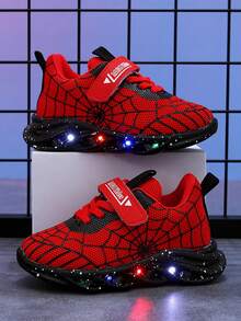 MGO Kidss MGO Kids Boys Shoes With Light-Up Soles, 2024 Spring & Autumn New Fashion Spiderweb Luminous Sneakers For Boys, Mesh Breathable Sports Shoes, 1-6 Years - Red - View 5