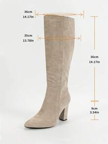 Women's Side Zipper Chunky Heel Over-The-Knee Boots, Retro Apricot Fashion Pointed Toe Boots, High Comfort Elegant Boots, Suitable For Autumn/Winter Season To Pair With Knitted Jackets, Versatile Women Shoes For Various Occasions,Party