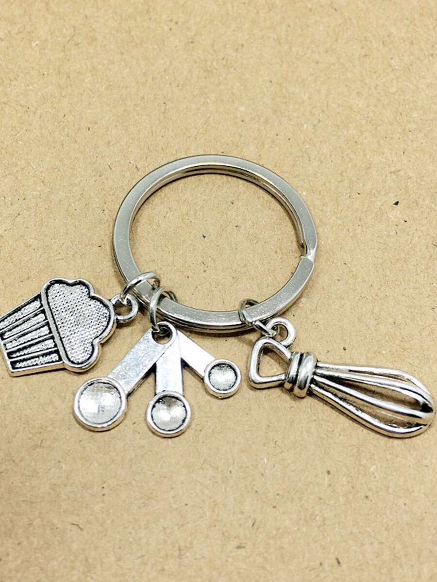 1pc Unisex Mini Baking Tool Keychain, Cute Kitchen Utensil Pendant For Wallet, Handbag, Car Keys Christmas Gift Bag Charms Car Teacher Friend Sister Gift Ideas - Silver - View 1