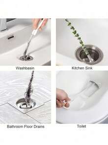 1/2/3 piezas Herramientas de limpieza de desagües, que incluyen sondas de desagüe flexibles y cepillos, así como herramientas para eliminar el cabello de lavabos/duchas/bañeras, que absorben eficazmente el cabello y limpian las tuberías de la cocina y el baño - Multicolor - Ver 7