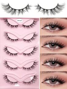 ENCHUW 5 Pairs False Eyelashes Natural Look Cat Eye Lashes Wispy Fake Eyelashes 3D Strip Lashes Thick Eye Lashes Fluffy Eye Lashes Multipack - Black - View 1