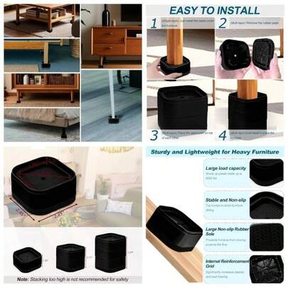 8 Pack Furniture Risers, Adjustable Bed Risers Heavy Duty Stackable Bed Raisers Table Desk Couch Chair Sofa Cabinet Bed Lift Height 1 8, Black - 2