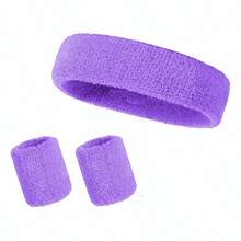 Set de 3 diademas/muñequeras para hombres y mujeres - Bandas de sudor de tela de rizo que absorben la humedad al 125% para tenis, baloncesto, correr, gimnasio, entrenamiento, de unicolor casual de nailon para Navidad